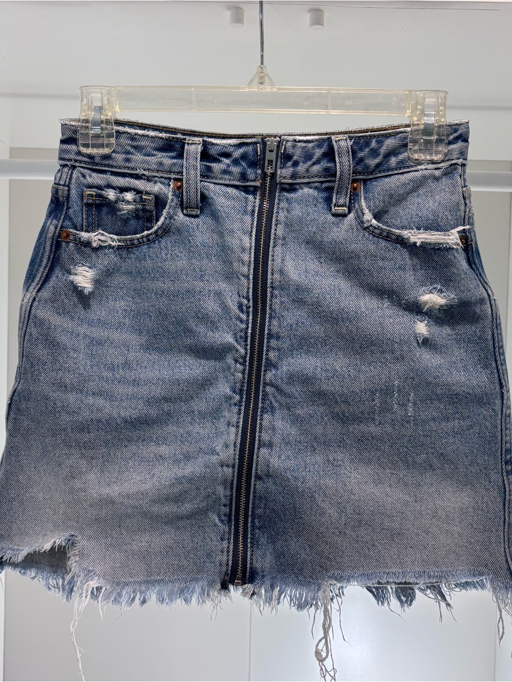 Abercrombie & Fitch 100% Cotton full zip Distressed blue Jean denim Mini Skirt